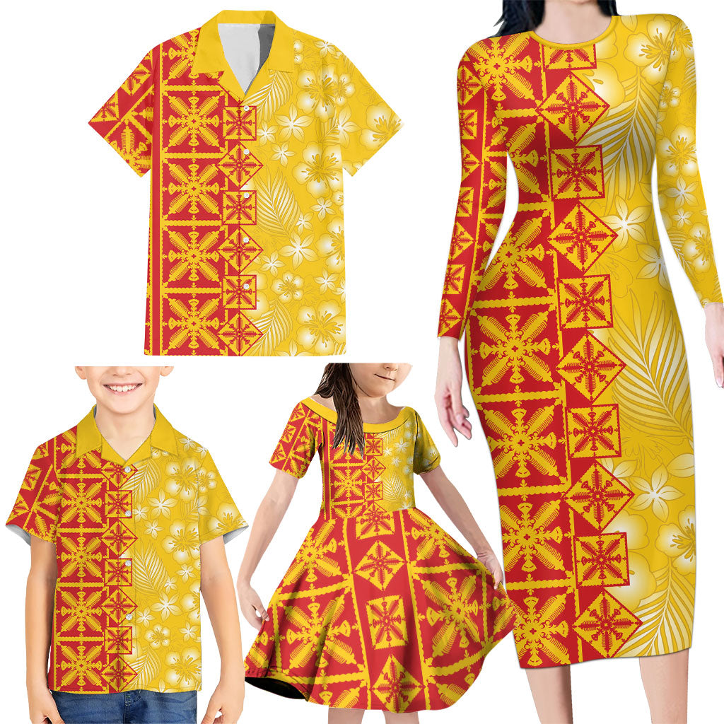 Kahili Quilt Hawaii Family Matching Long Sleeve Bodycon Dress and Hawaiian Shirt Tropical Flower Seamless Half Style