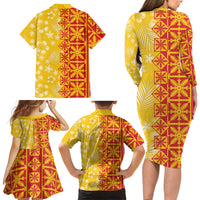 Kahili Quilt Hawaii Family Matching Long Sleeve Bodycon Dress and Hawaiian Shirt Tropical Flower Seamless Half Style LT14 - Polynesian Pride