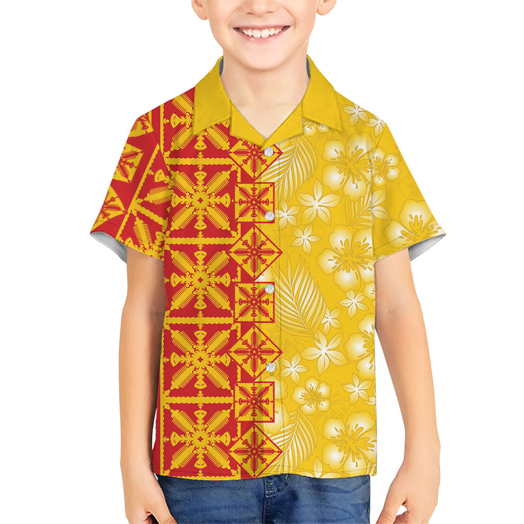 Kahili Quilt Hawaii Family Matching Off The Shoulder Long Sleeve Dress and Hawaiian Shirt Tropical Flower Seamless Half Style LT14 Son's Shirt Yellow - Polynesian Pride
