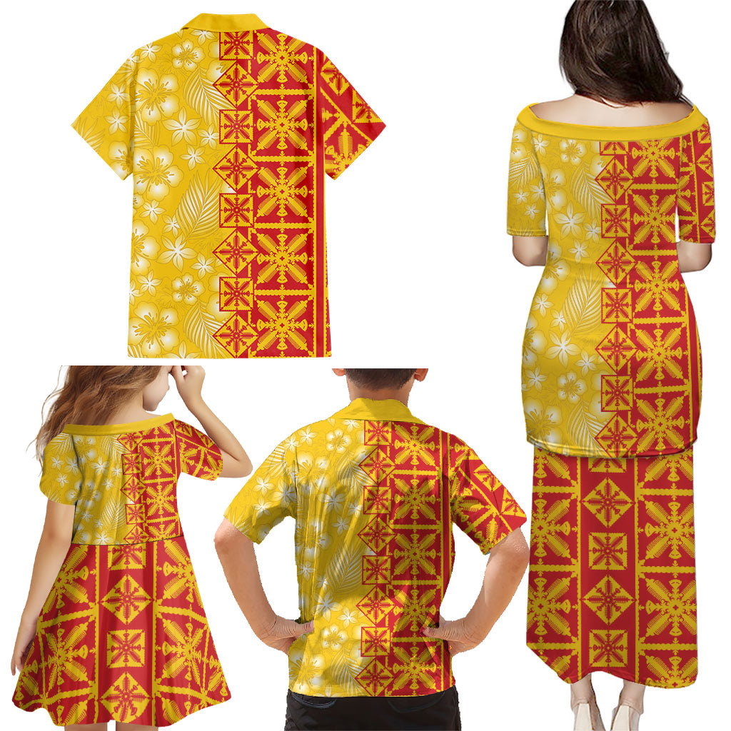 Kahili Quilt Hawaii Family Matching Puletasi and Hawaiian Shirt Tropical Flower Seamless Half Style LT14 - Polynesian Pride