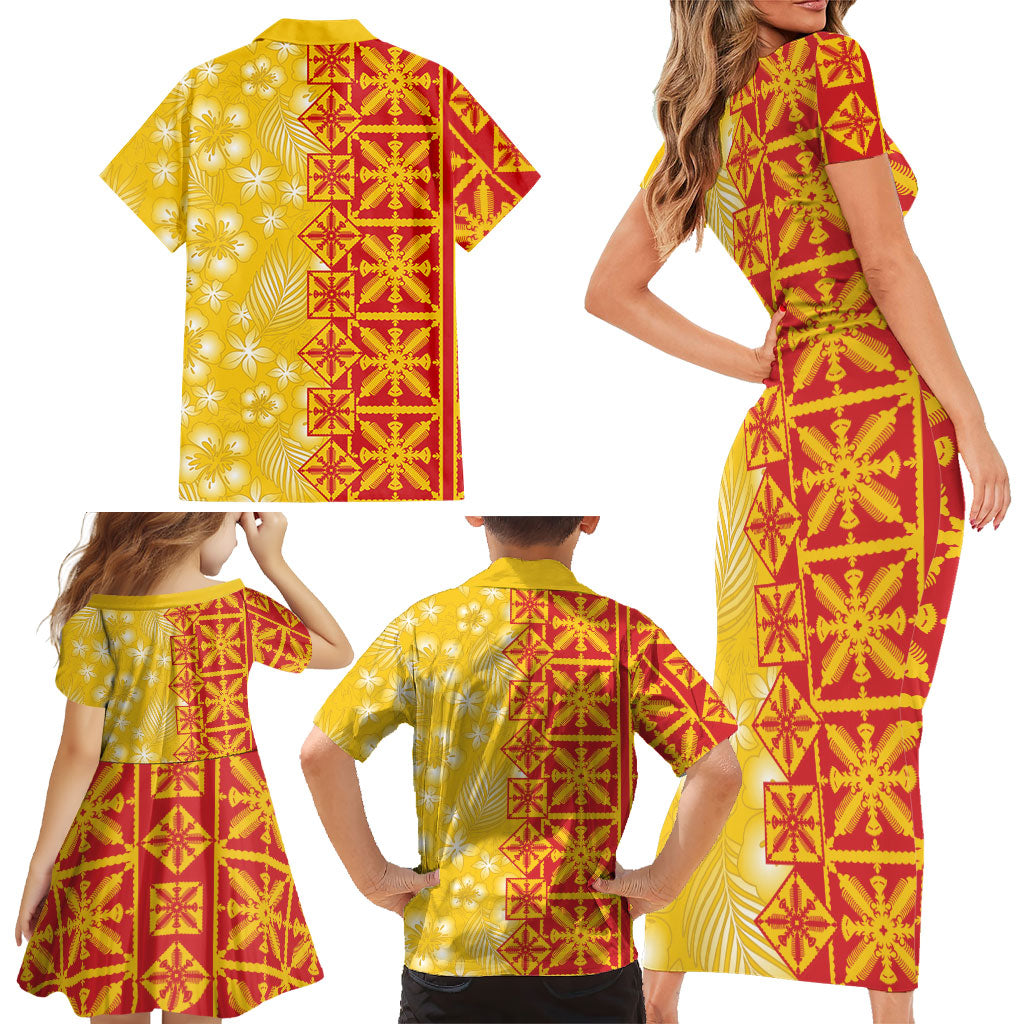 Kahili Quilt Hawaii Family Matching Short Sleeve Bodycon Dress and Hawaiian Shirt Tropical Flower Seamless Half Style LT14 - Polynesian Pride