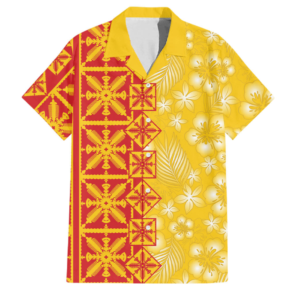 Kahili Quilt Hawaii Family Matching Summer Maxi Dress and Hawaiian Shirt Tropical Flower Seamless Half Style LT14 Dad's Shirt - Short Sleeve Yellow - Polynesian Pride