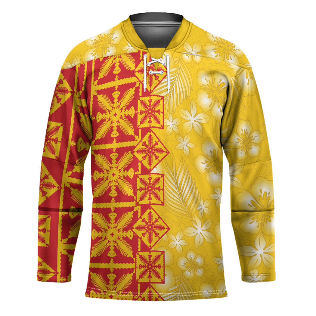 Kahili Quilt Hawaii Hockey Jersey Tropical Flower Seamless Half Style