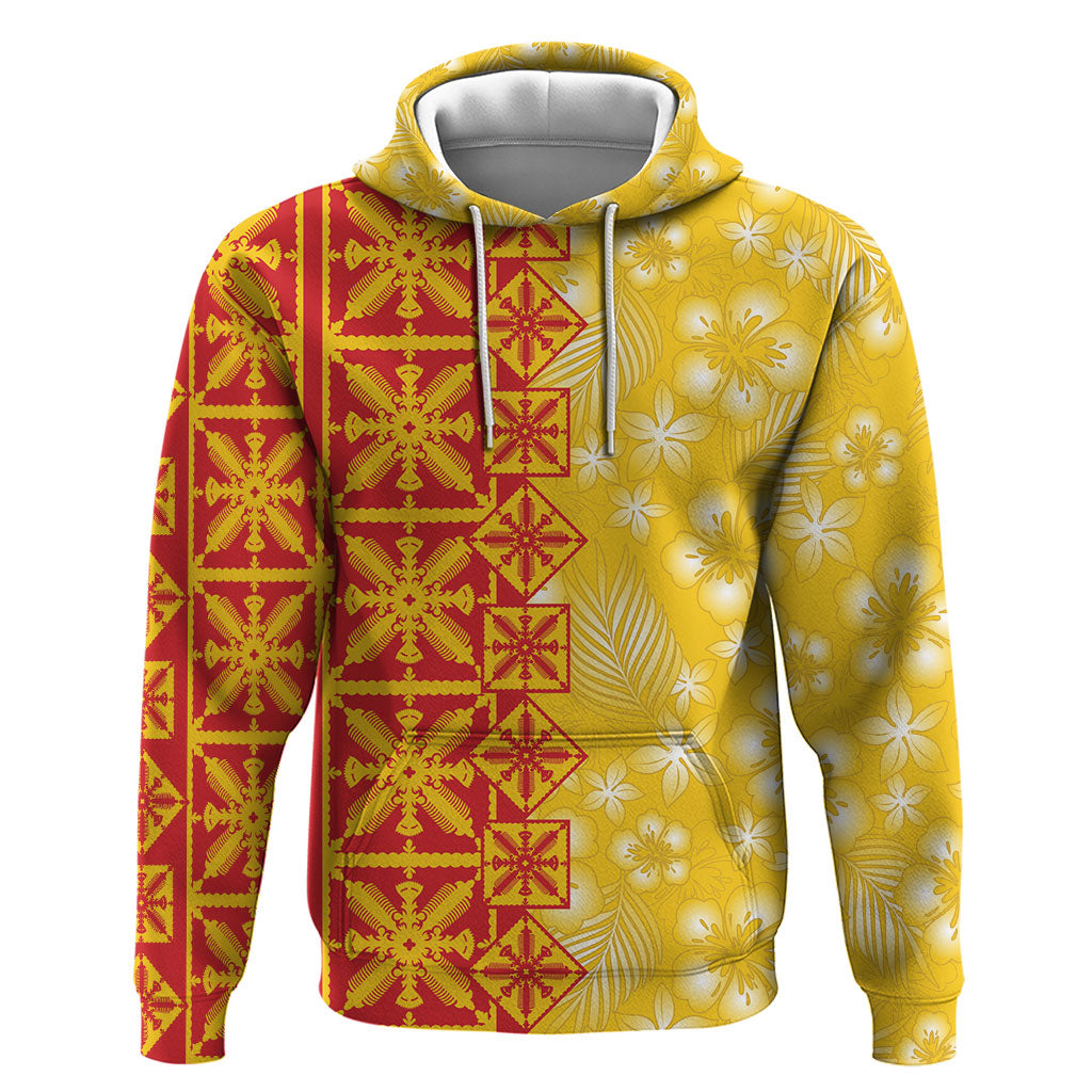 Kahili Quilt Hawaii Hoodie Tropical Flower Seamless Half Style LT14 Pullover Hoodie Yellow - Polynesian Pride