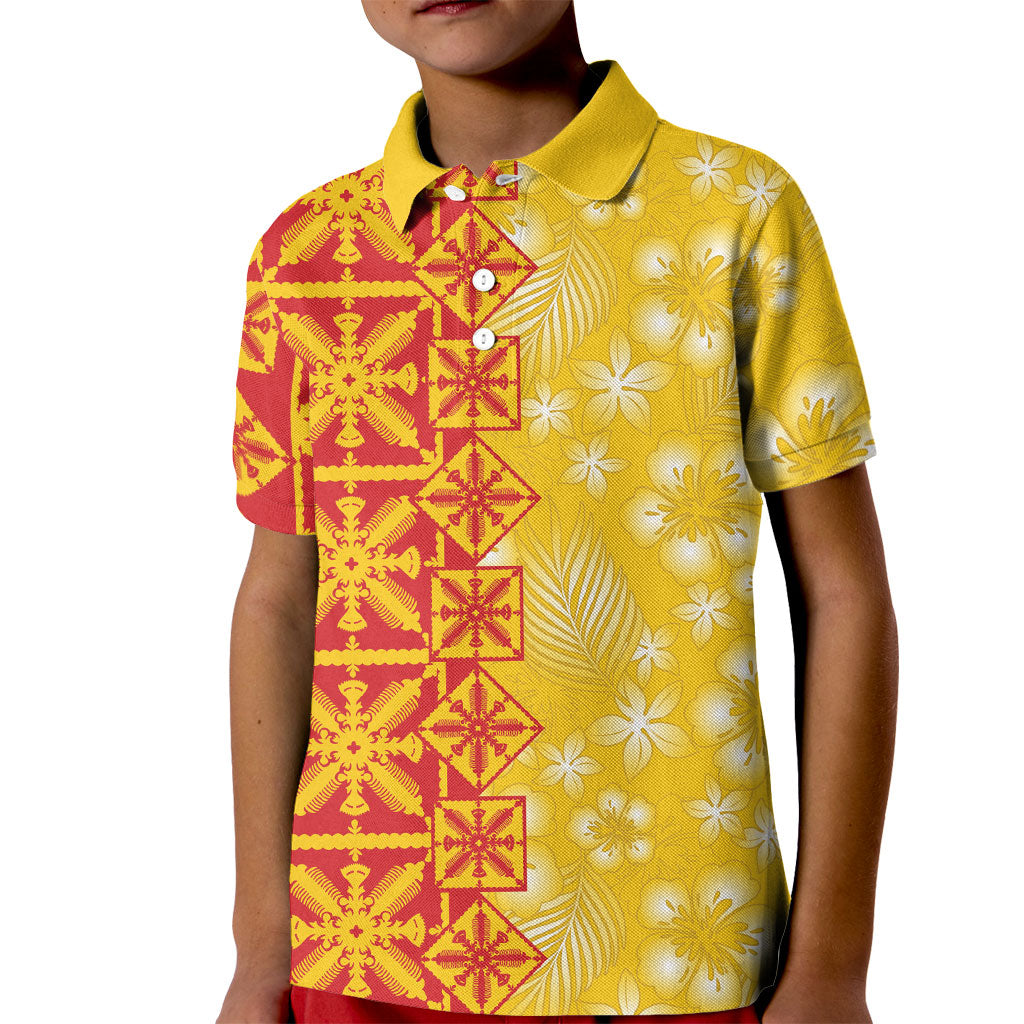 Kahili Quilt Hawaii Kid Polo Shirt Tropical Flower Seamless Half Style