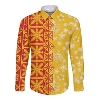 Kahili Quilt Hawaii Long Sleeve Button Shirt Tropical Flower Seamless Half Style