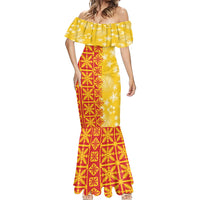 Kahili Quilt Hawaii Mermaid Dress Tropical Flower Seamless Half Style