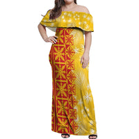 Kahili Quilt Hawaii Off Shoulder Maxi Dress Tropical Flower Seamless Half Style