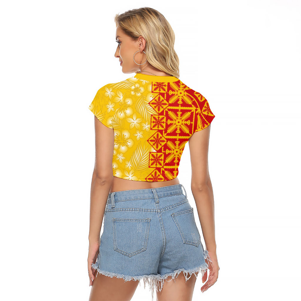 Kahili Quilt Hawaii Raglan Cropped T Shirt Tropical Flower Seamless Half Style