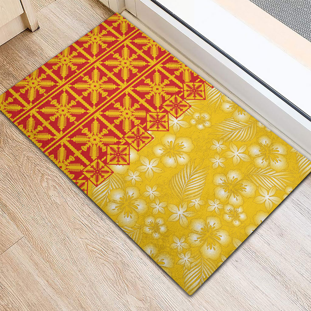 Kahili Quilt Hawaii Rubber Doormat Tropical Flower Seamless Half Style