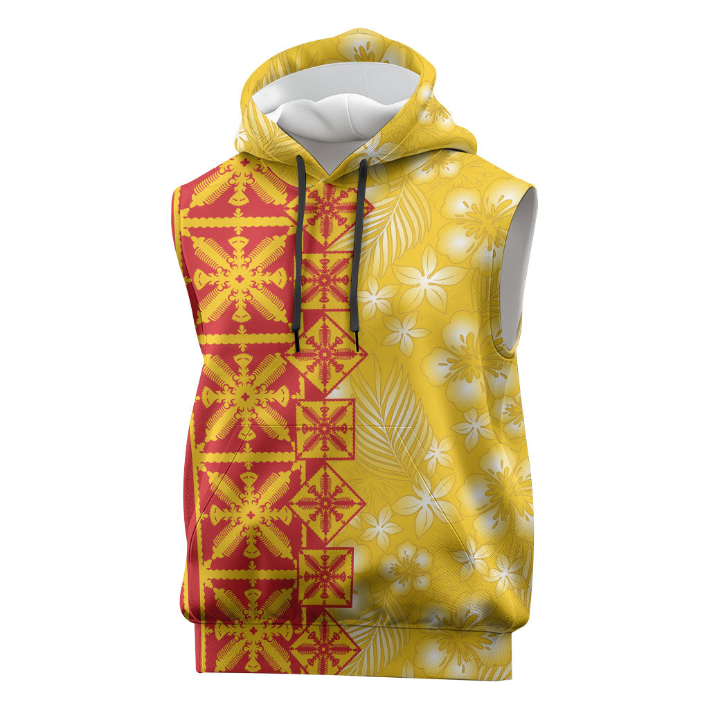 Kahili Quilt Hawaii Sleeveless Hoodie Tropical Flower Seamless Half Style