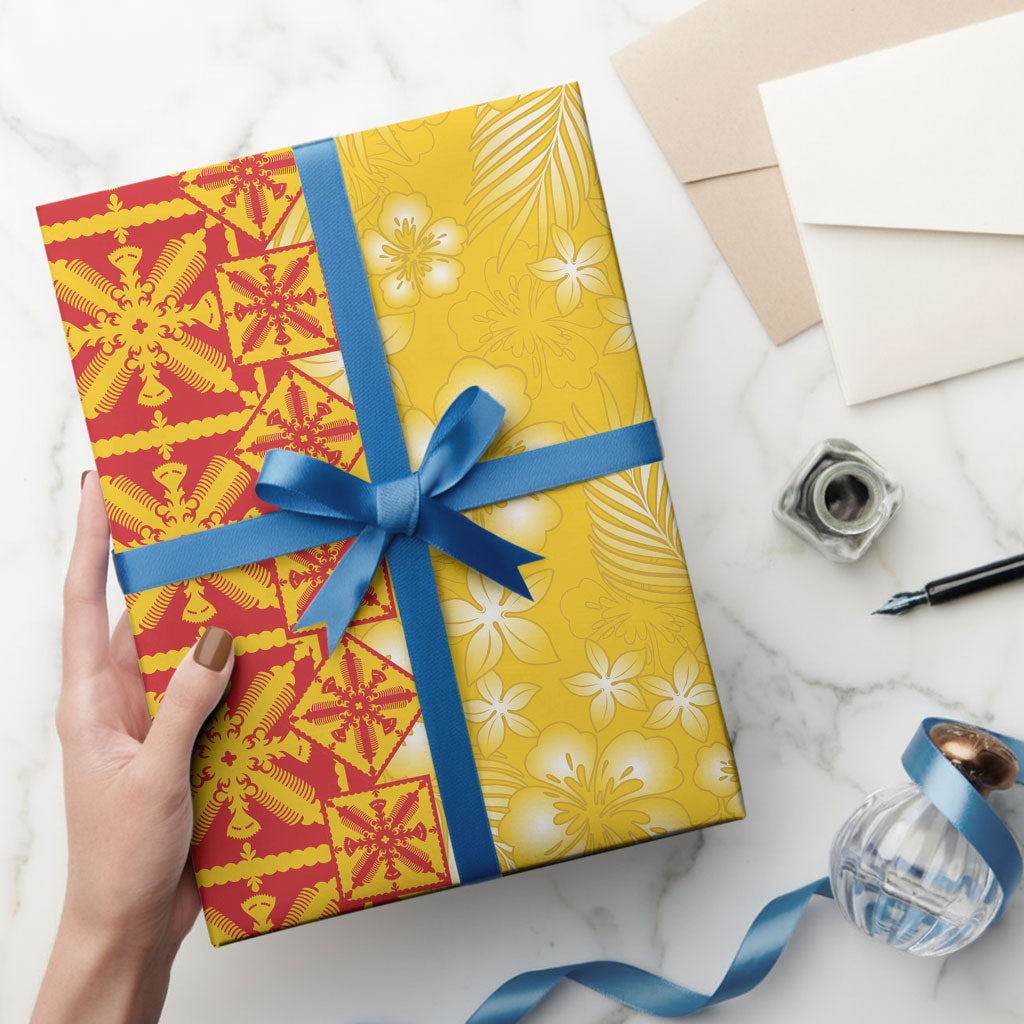 Kahili Quilt Hawaii Wrapping Paper Tropical Flower Seamless Half Style