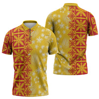 Kahili Quilt Hawaii Zipper Polo Shirt Tropical Flower Seamless Half Style