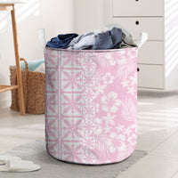 Pastel Pink Kahili Quilt Hawaii Laundry Basket Tropical Flower Seamless Half Style
