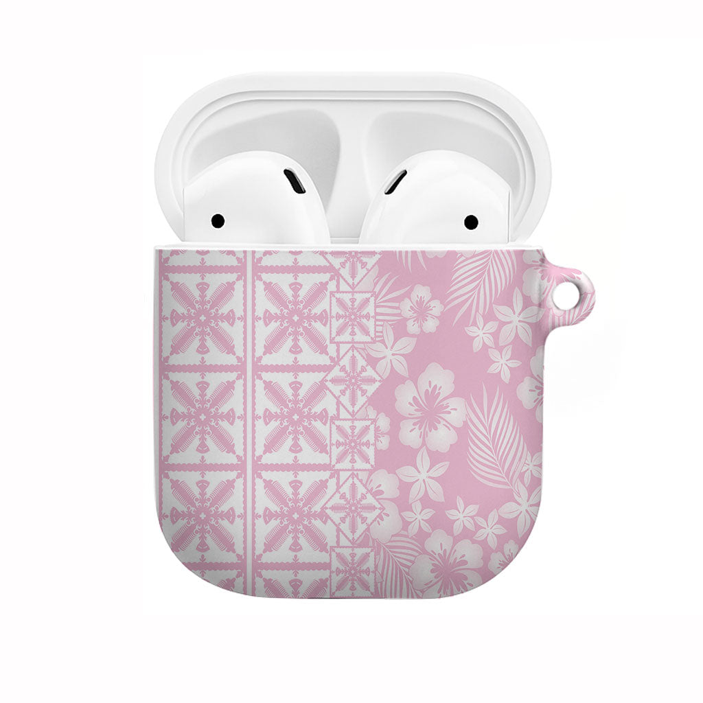 Pastel Pink Kahili Quilt Hawaii AirPods Case Tropical Flower Seamless Half Style