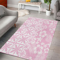 Pastel Pink Kahili Quilt Hawaii Area Rug Tropical Flower Seamless Half Style