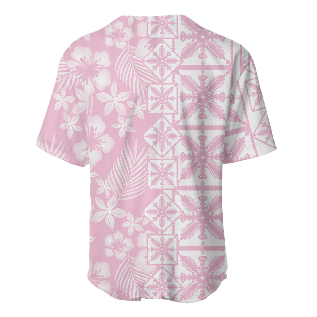 Pastel Pink Kahili Quilt Hawaii Baseball Jersey Tropical Flower Seamless Half Style LT14 - Polynesian Pride