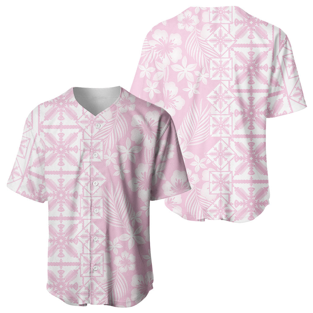 Pastel Pink Kahili Quilt Hawaii Baseball Jersey Tropical Flower Seamless Half Style LT14 - Polynesian Pride