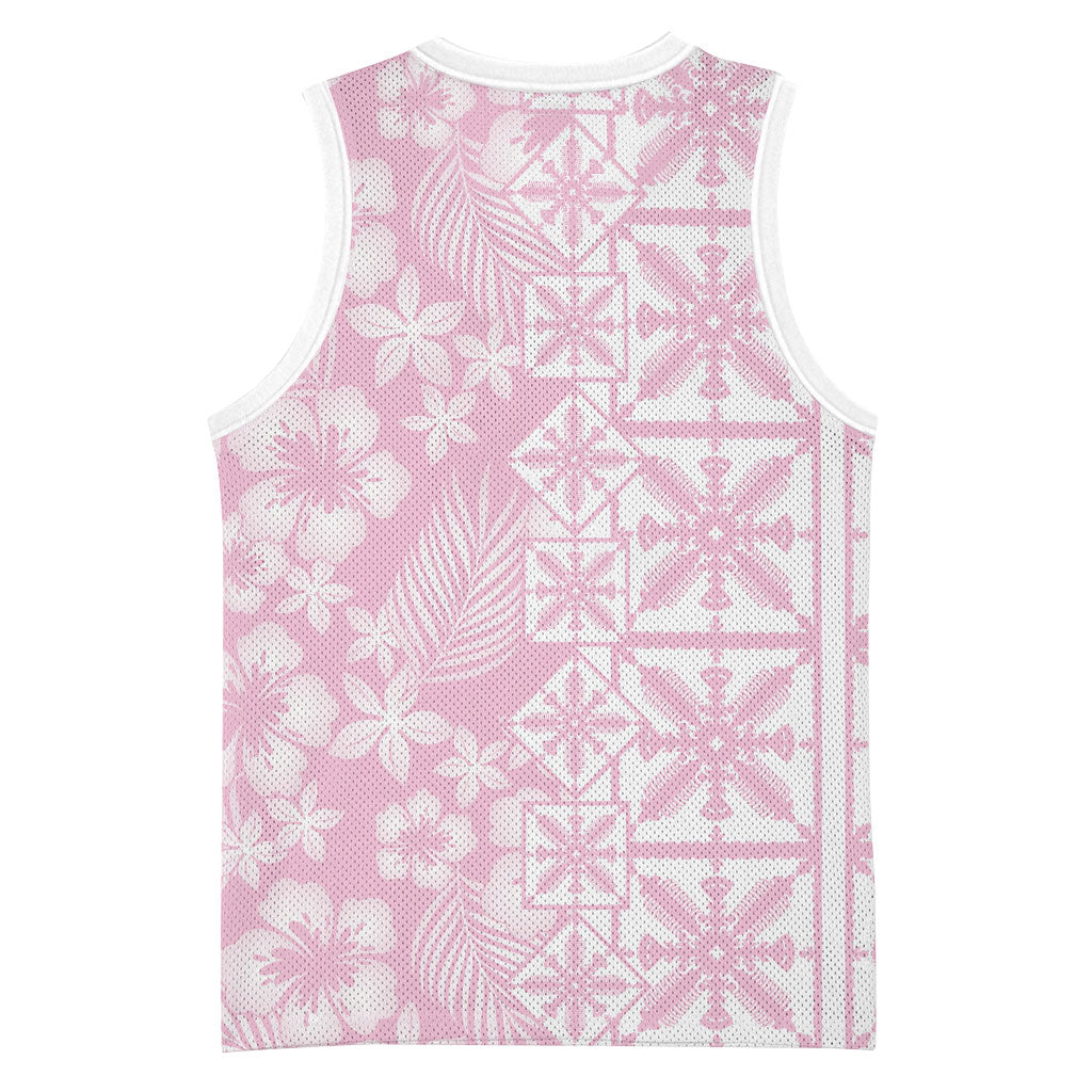 Pastel Pink Kahili Quilt Hawaii Basketball Jersey Tropical Flower Seamless Half Style