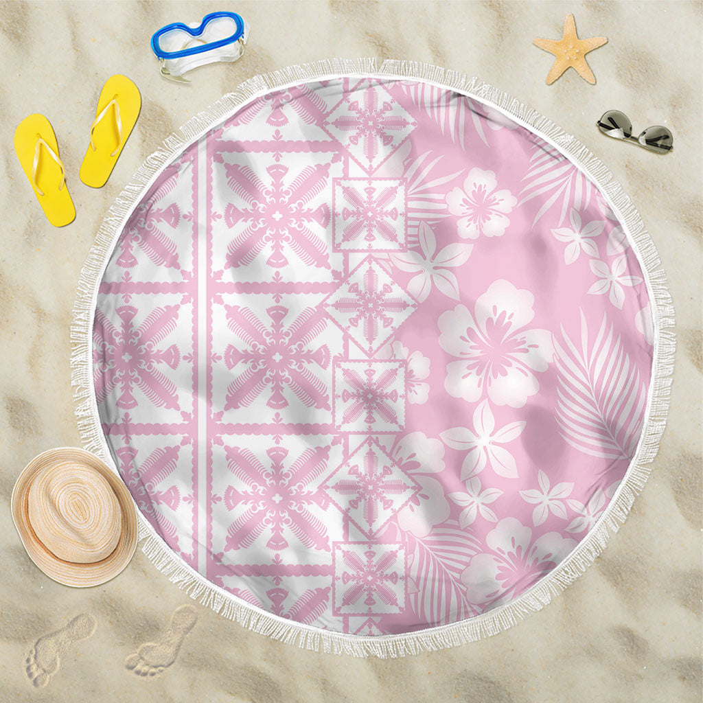 Pastel Pink Kahili Quilt Hawaii Beach Blanket Tropical Flower Seamless Half Style