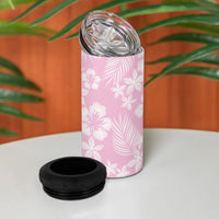 Pastel Pink Kahili Quilt Hawaii 4 in 1 Can Cooler Tumbler Tropical Flower Seamless Half Style
