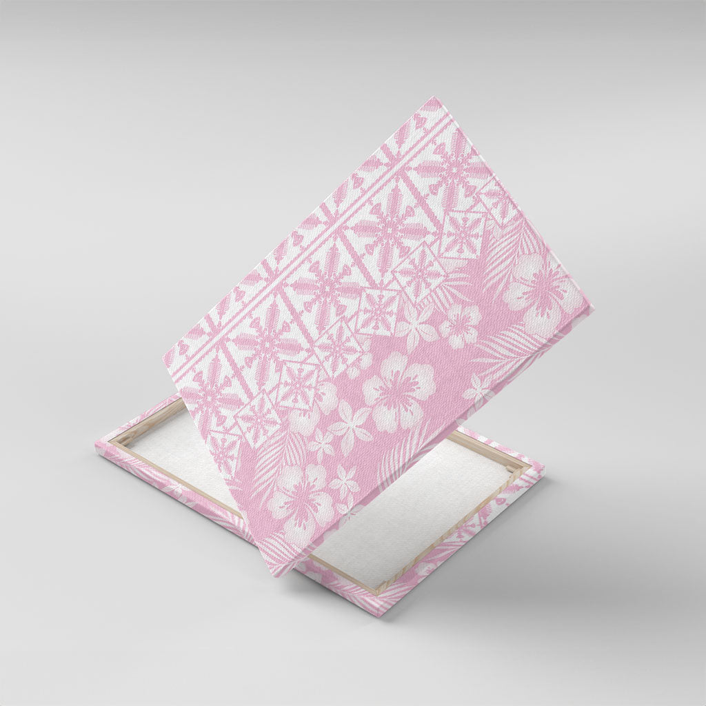Pastel Pink Kahili Quilt Hawaii Canvas Wall Art Tropical Flower Seamless Half Style LT14 With Frame Pink - Polynesian Pride