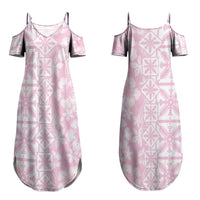Pastel Pink Kahili Quilt Hawaii Couples Matching Summer Maxi Dress and Hawaiian Shirt Tropical Flower Seamless Half Style LT14 - Polynesian Pride