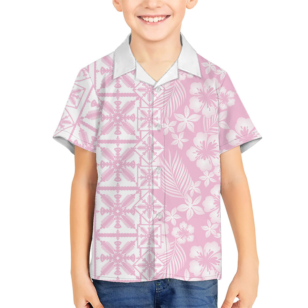 Pastel Pink Kahili Quilt Hawaii Family Matching Off The Shoulder Long Sleeve Dress and Hawaiian Shirt Tropical Flower Seamless Half Style LT14 Son's Shirt Pink - Polynesian Pride