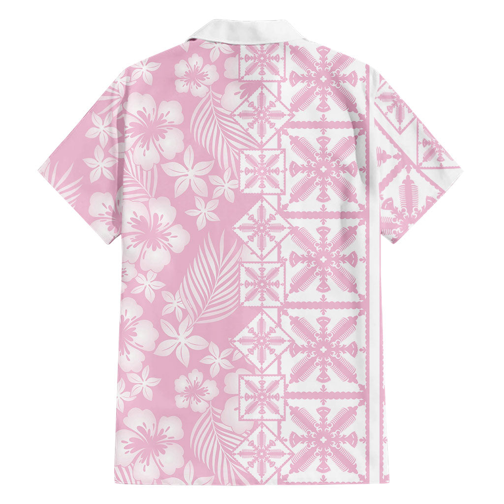 Pastel Pink Kahili Quilt Hawaii Family Matching Off Shoulder Maxi Dress and Hawaiian Shirt Tropical Flower Seamless Half Style LT14 - Polynesian Pride