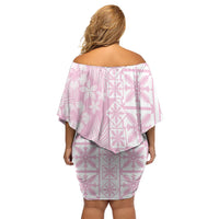 Pastel Pink Kahili Quilt Hawaii Family Matching Off Shoulder Short Dress and Hawaiian Shirt Tropical Flower Seamless Half Style LT14 - Polynesian Pride