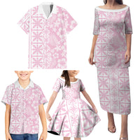 Pastel Pink Kahili Quilt Hawaii Family Matching Puletasi and Hawaiian Shirt Tropical Flower Seamless Half Style LT14 - Polynesian Pride