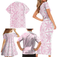 Pastel Pink Kahili Quilt Hawaii Family Matching Short Sleeve Bodycon Dress and Hawaiian Shirt Tropical Flower Seamless Half Style LT14 - Polynesian Pride