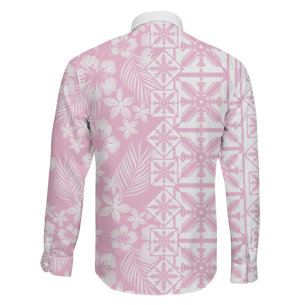 Pastel Pink Kahili Quilt Hawaii Family Matching Summer Maxi Dress and Hawaiian Shirt Tropical Flower Seamless Half Style LT14 - Polynesian Pride
