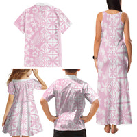 Pastel Pink Kahili Quilt Hawaii Family Matching Tank Maxi Dress and Hawaiian Shirt Tropical Flower Seamless Half Style LT14 - Polynesian Pride