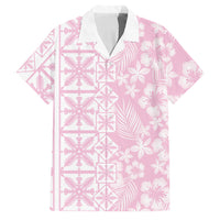 Pastel Pink Kahili Quilt Hawaii Family Matching Tank Maxi Dress and Hawaiian Shirt Tropical Flower Seamless Half Style LT14 Dad's Shirt - Short Sleeve Pink - Polynesian Pride