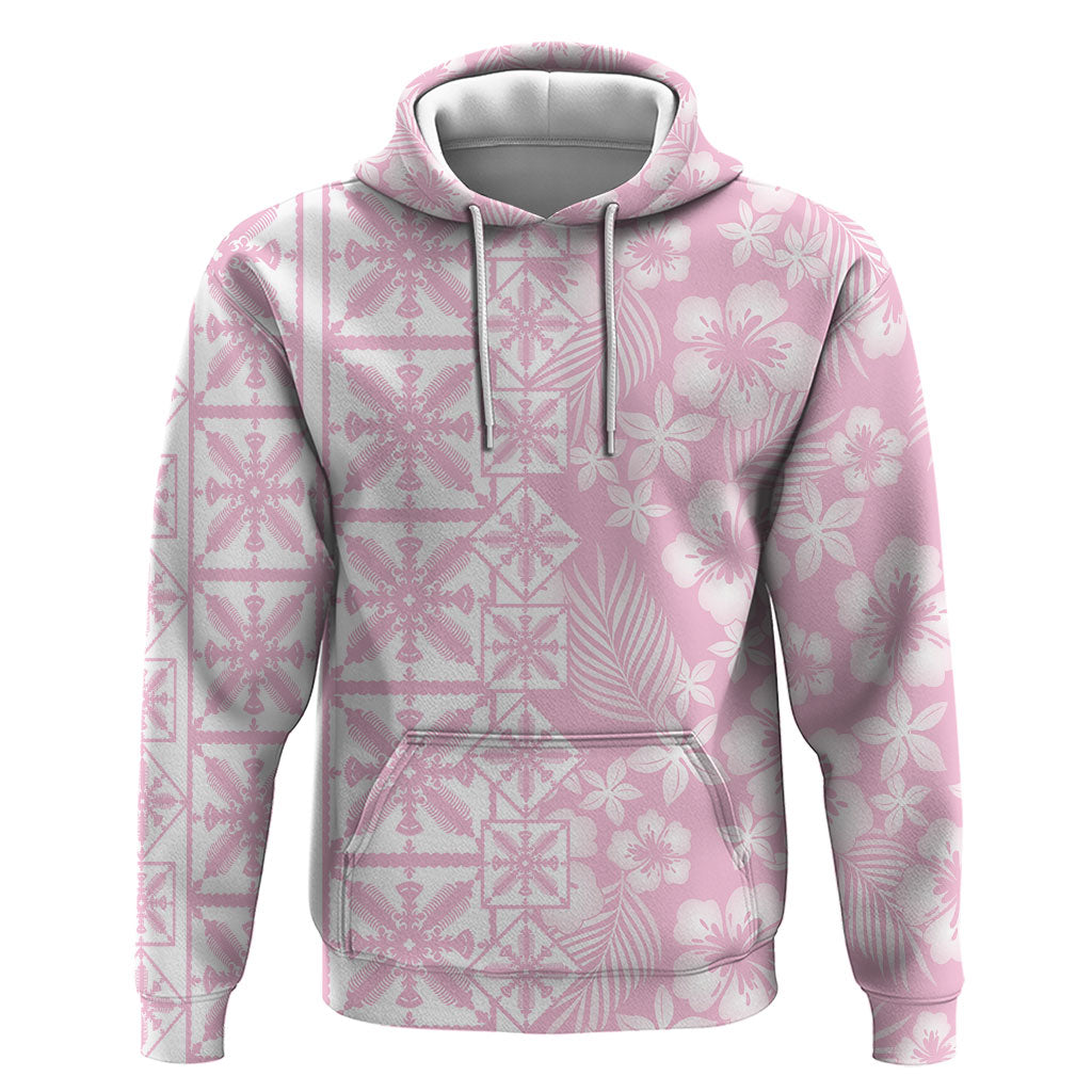 Pastel Pink Kahili Quilt Hawaii Hoodie Tropical Flower Seamless Half Style