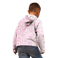 Pastel Pink Kahili Quilt Hawaii Kid Hoodie Tropical Flower Seamless Half Style