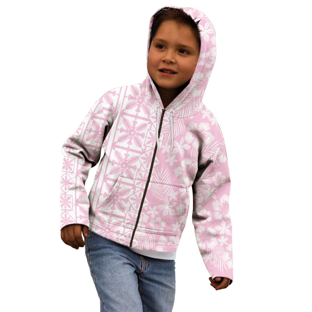 Pastel Pink Kahili Quilt Hawaii Kid Hoodie Tropical Flower Seamless Half Style