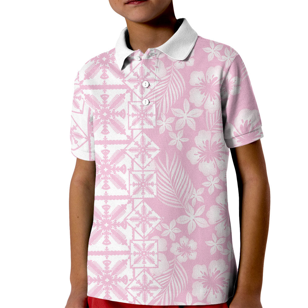 Pastel Pink Kahili Quilt Hawaii Kid Polo Shirt Tropical Flower Seamless Half Style