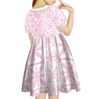 Pastel Pink Kahili Quilt Hawaii Kid Short Sleeve Dress Tropical Flower Seamless Half Style