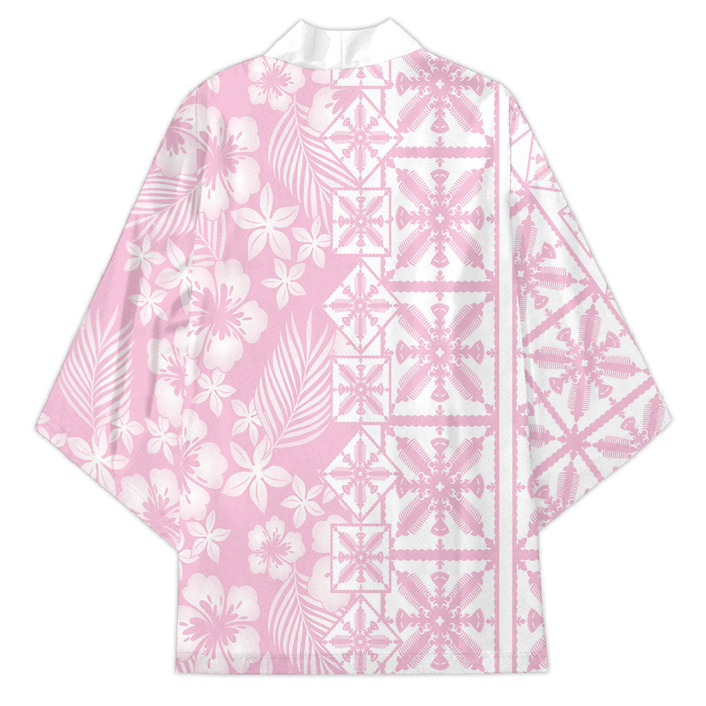 Pastel Pink Kahili Quilt Hawaii Kimono Tropical Flower Seamless Half Style