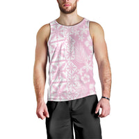 Pastel Pink Kahili Quilt Hawaii Men Tank Top Tropical Flower Seamless Half Style