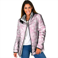Pastel Pink Kahili Quilt Hawaii Padded Jacket Tropical Flower Seamless Half Style