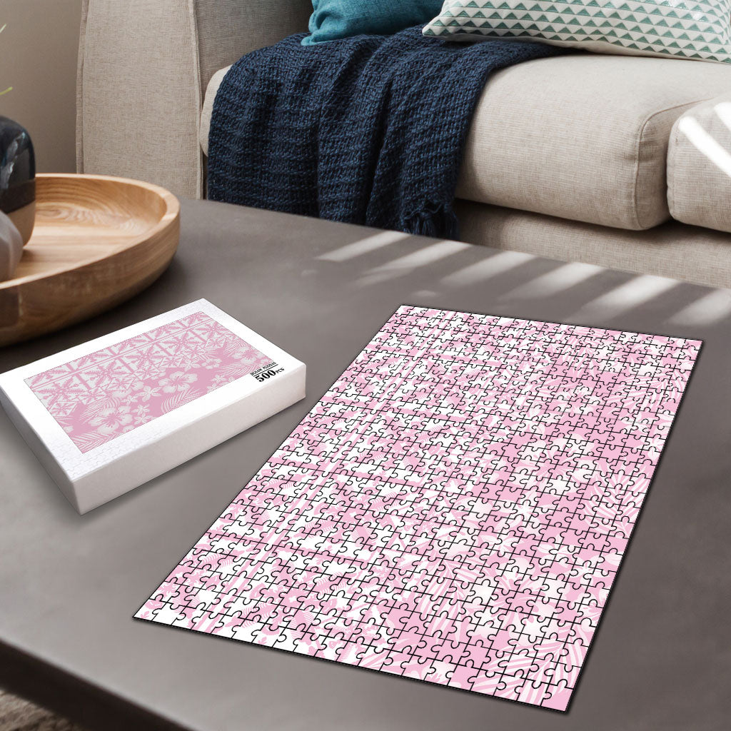 Pastel Pink Kahili Quilt Hawaii Puzzle Tropical Flower Seamless Half Style