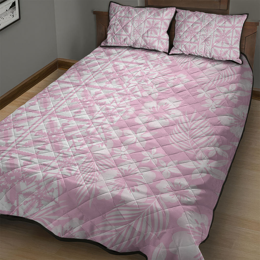 Pastel Pink Kahili Quilt Hawaii Quilt Bed Set Tropical Flower Seamless Half Style