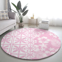 Pastel Pink Kahili Quilt Hawaii Round Carpet Tropical Flower Seamless Half Style