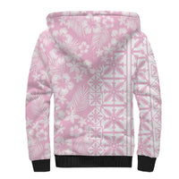Pastel Pink Kahili Quilt Hawaii Sherpa Hoodie Tropical Flower Seamless Half Style