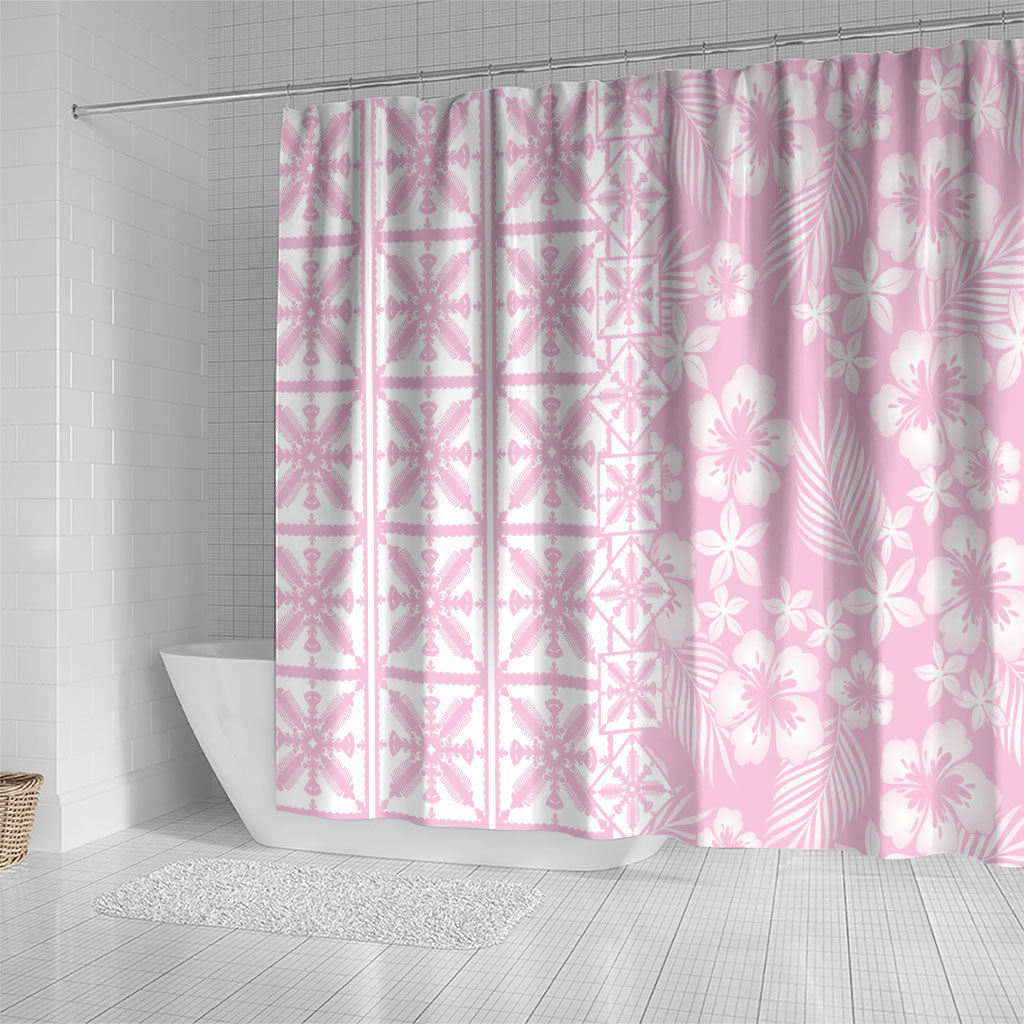 Pastel Pink Kahili Quilt Hawaii Shower Curtain Tropical Flower Seamless Half Style