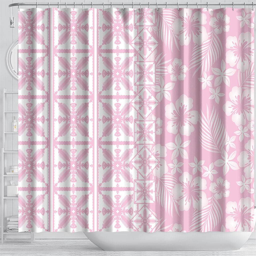 Pastel Pink Kahili Quilt Hawaii Shower Curtain Tropical Flower Seamless Half Style