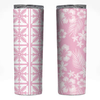 Pastel Pink Kahili Quilt Hawaii Skinny Tumbler Tropical Flower Seamless Half Style LT14 Pink - Polynesian Pride